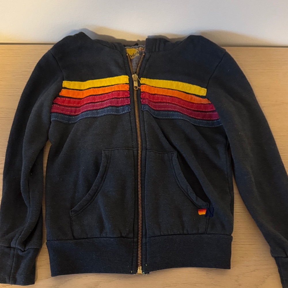 Aviator Nation Navy Hoodie with Rainbow Stripes size 4 unisex